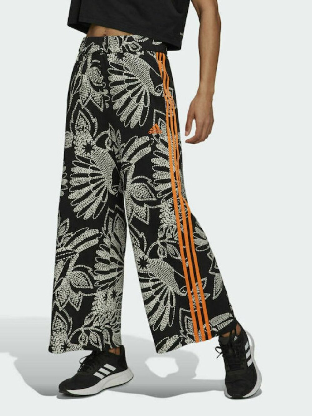 Adidas X Farm Rio Sweatpants Womens Black Floral Crop Wide Leg Sz S SMALL NEW